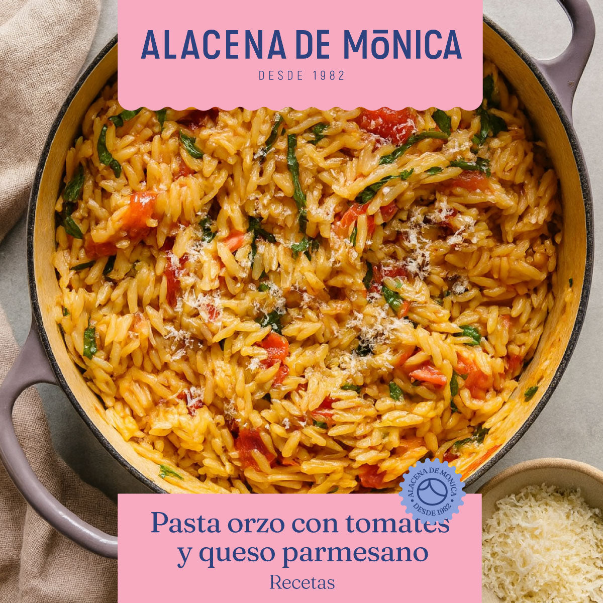 Pasta Orzo con Tomates y Queso Parmesano