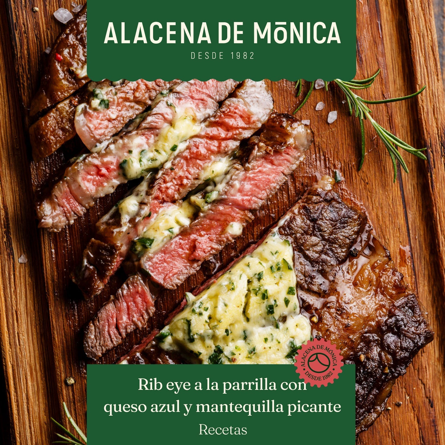 Rib Eye a la Parrilla con Queso Azul y Mantequilla Picante