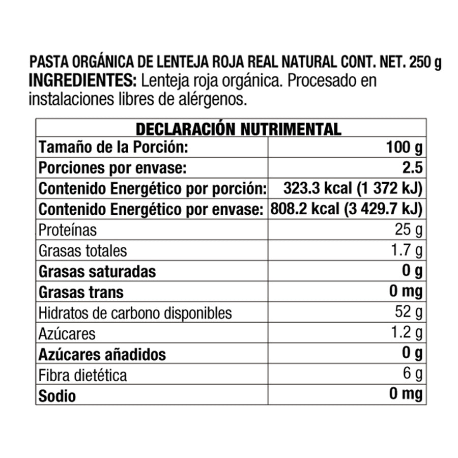 Fusilli Orgánico De Lenteja Roja Real Natural